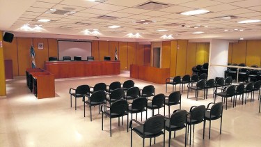 La sala principal de los tribunales de Roca espera el primer juicio con jurado popular. Foto: gentileza.