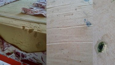 Los colchones volvieron a la escuela en malas condiciones. Foto: Gentileza