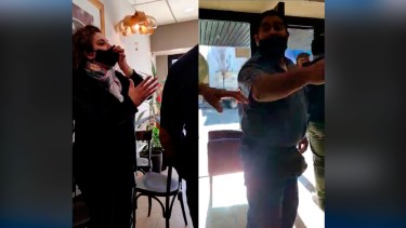 Los comerciantes prácticamente echaron a los inspectores y policías. Fue el sábado en una céntrica confitería. (foto: video gentileza)