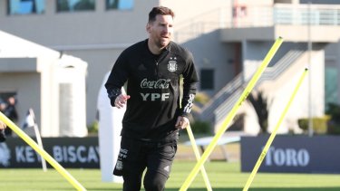 Lionel Messi en el entrenamiento de la selección previo a la Copa América. 
