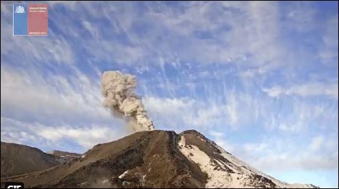 El volcán chileno limitrofe con Neuquén se mantiene en alerta amarilla. (Captura)