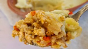 Pastel de soja texturizada, pero con puré de coliflor