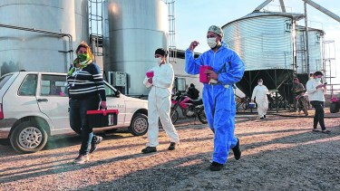 Los vacunadores en la zona de chacras del Idevi. Foto: gentileza.