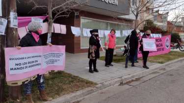 Las manifestante reclaman que los juzgados de familia de Neuquén apliquen la perspectiva de género para decidir sobre las infancias. (Gentileza).-
