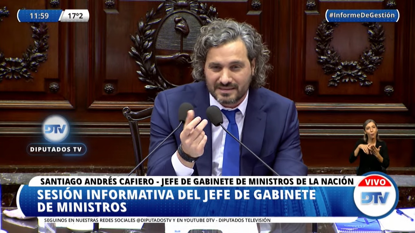 El jefe del Gabinete, Santiago Cafiero, expone desde las 11.50 ante la Cámara de Diputados su informe de gestión.