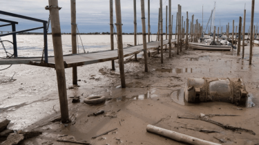 La bajante del río Paraná genera graves inconvenientes a la región. Pueden verse las piedras.-
