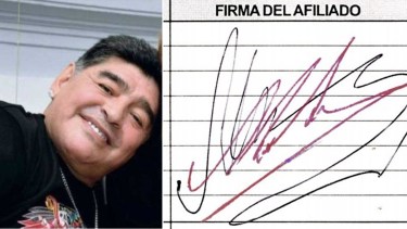 "Las diferencias se hallan representadas fundamentalmente en la falta de automaticidad gestante", dijo el informe sobre la firma falsificada de Maradona. Foto: Agencia Télam.