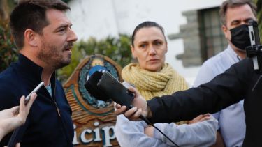 Buteler, Minor y Pogliano en la conferencia de prensa de esta tarde (Foto: gobierno de Río Negro)
