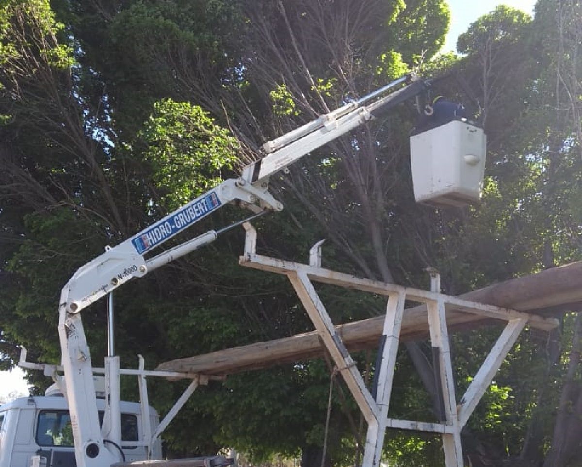 Operarios de Edersa trabajan en la reparación de líneas cortadas por caída de ramas. (Foto gentileza)