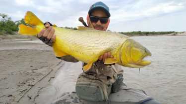 Ricardo y un gran dorado en el río Dulce, en Santiago del Estero. "Se me dio, con una deriva larga entre dos palos en medio del río y una llevada colosal para clavar y ver el salto. Adrenalina, una batalla inolvidable y de nuevo al agua", relata.  