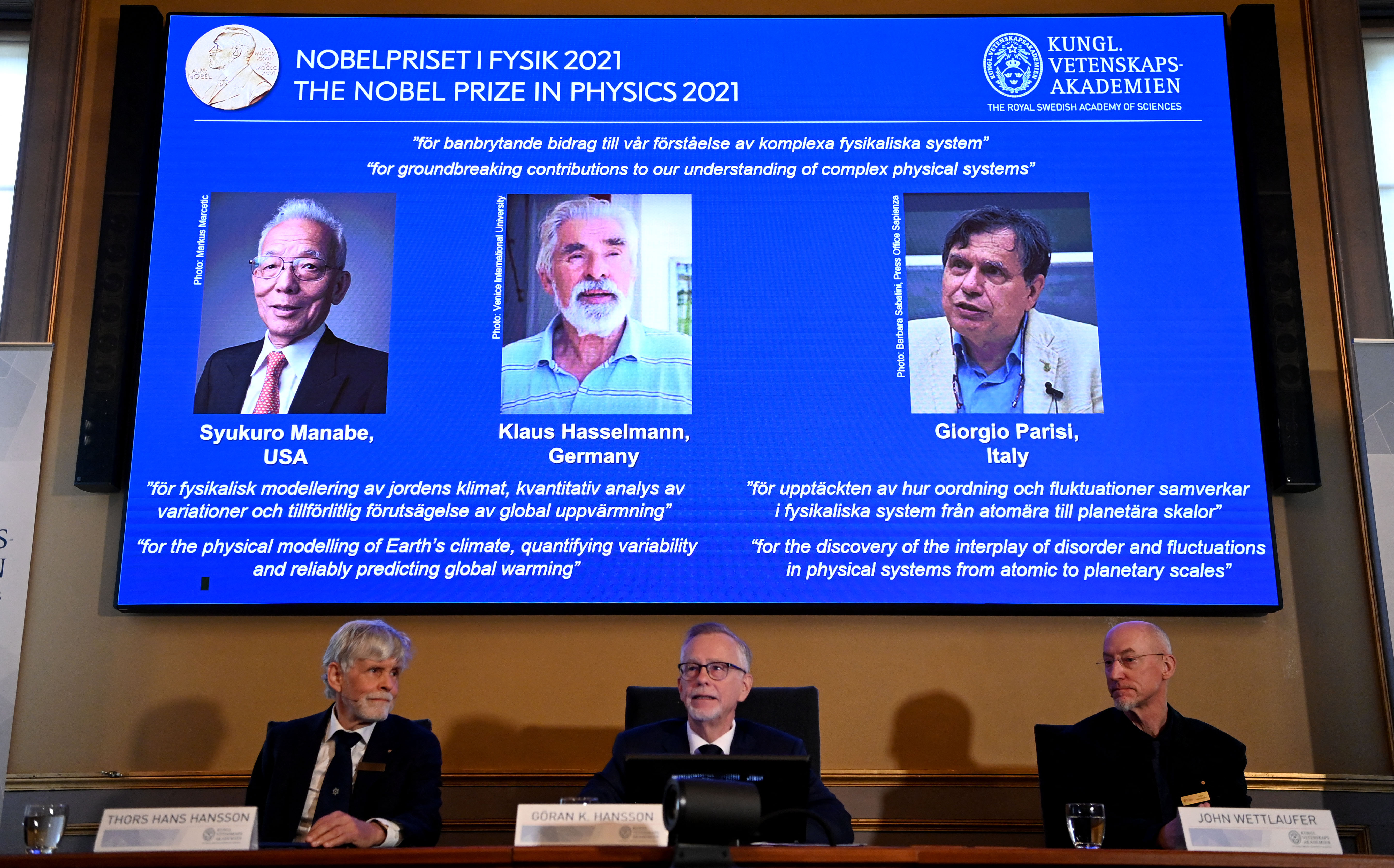 Premio Nobel de Física para Syukuro Manabe, Klaus Hasselmann y Giorgio Parisi. 