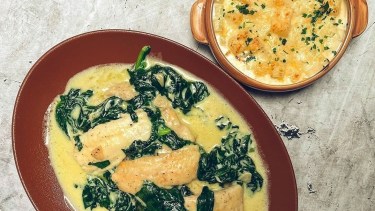 Tomá nota de este lenguado a la Fiorentina con papas gratinadas