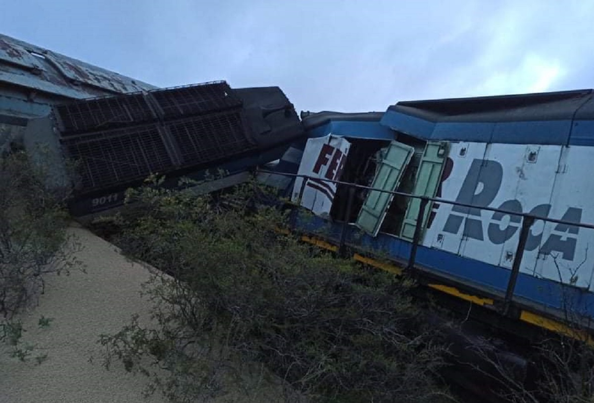 La locomotora y varios vagones quedaron tirados a un costado de las vías. (Foto gentileza)
