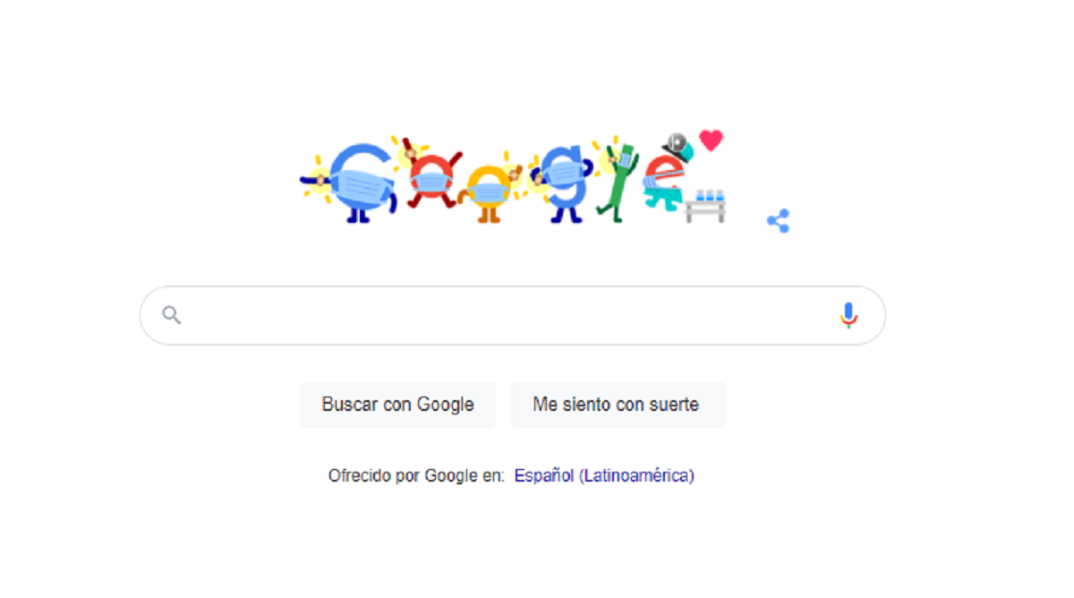Con un doodle, Google recomienda el uso del tapabocas. 
