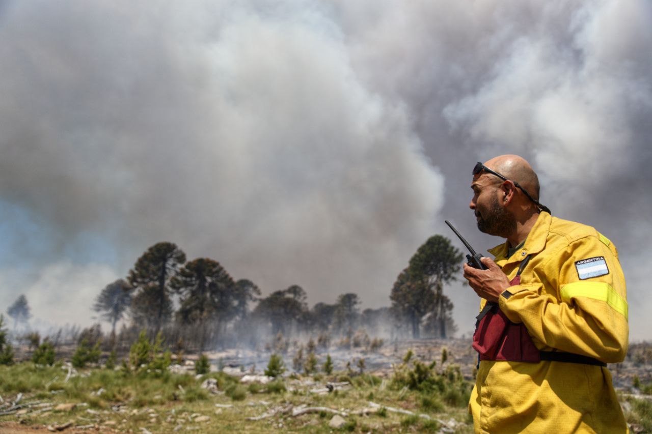 El incendio en Aluminé continúa activo. Foto: Plan Nacional del Fuego 