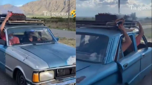 Un grupo de hinchas de Talleres se grabó cocinando choripanes en el techo de un auto