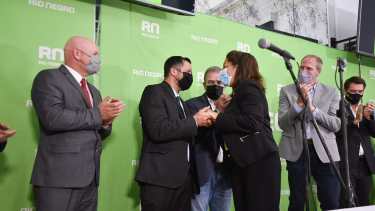 Sanguinetti, Apud y Carreras durante el acto de asunciones en la Casa de Gobierno. Foto: Mauricio Martin.