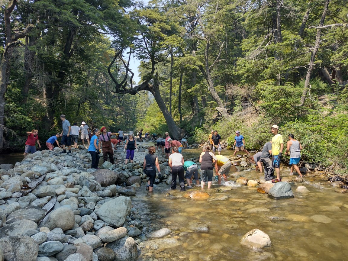 Un grupo de vecinos se sumó a la iniciativa y limpió el arroyo Casa de Piedra, donde está ubicada la toma de agua que abastece a esa zona del oeste de Bariloche. (foto gentileza)