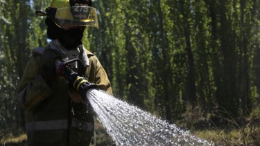 Arduo trabajo de los Bomberos para apagar un incendio en el cementerio Parque Las Fuentes de Roca