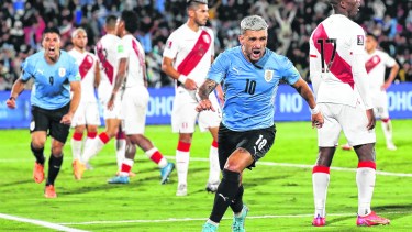 Giorgian de Arrascaeta marcó el gol que metió a Uruguay en la próxima Copa del Mundo. (Raul Martinez /Pool via AP)