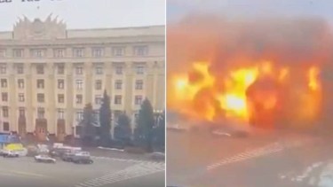 Un misil impactó en el edificio de la Administración Regional en Járkov, Ucrania. 