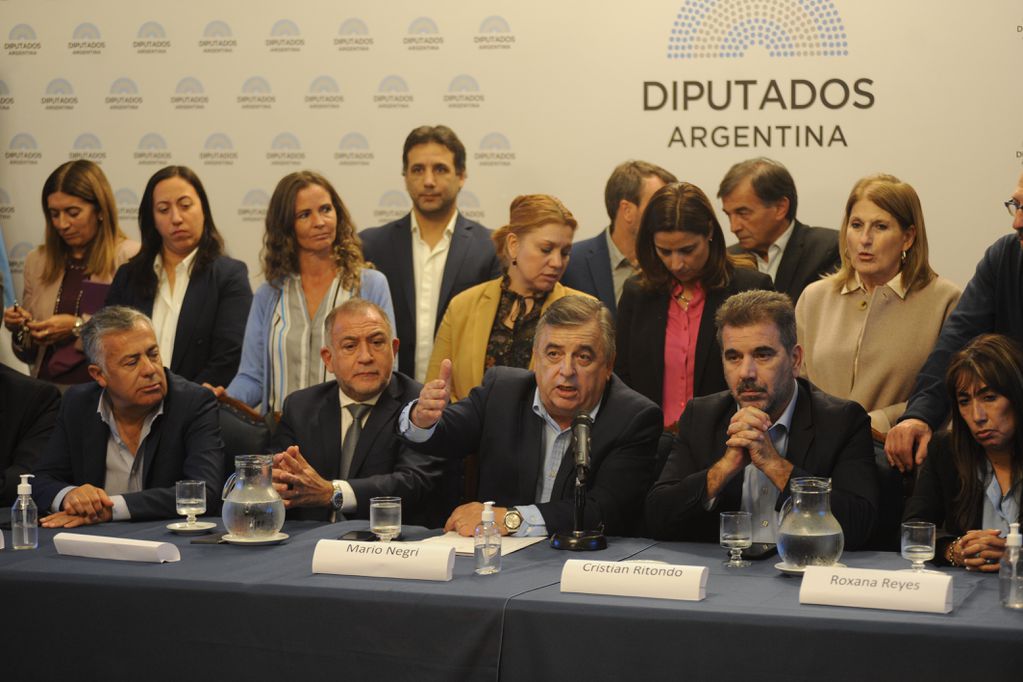 Los referentes opositores durante la conferencia de prensa. 