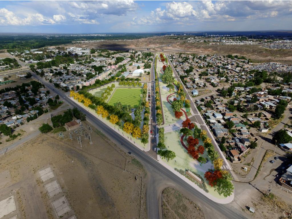 Así será el parque lineal "La Familia" que se construirá en el Parque Industrial de Neuquén. (Prensa Municipio).-