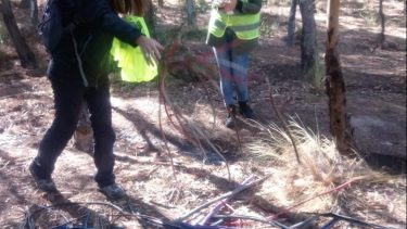 El plástico que recubre el metal quedó diseminado en el bosque artificial y personal municipal debió sacarlo para que no contamine (Francisco Baggio)
