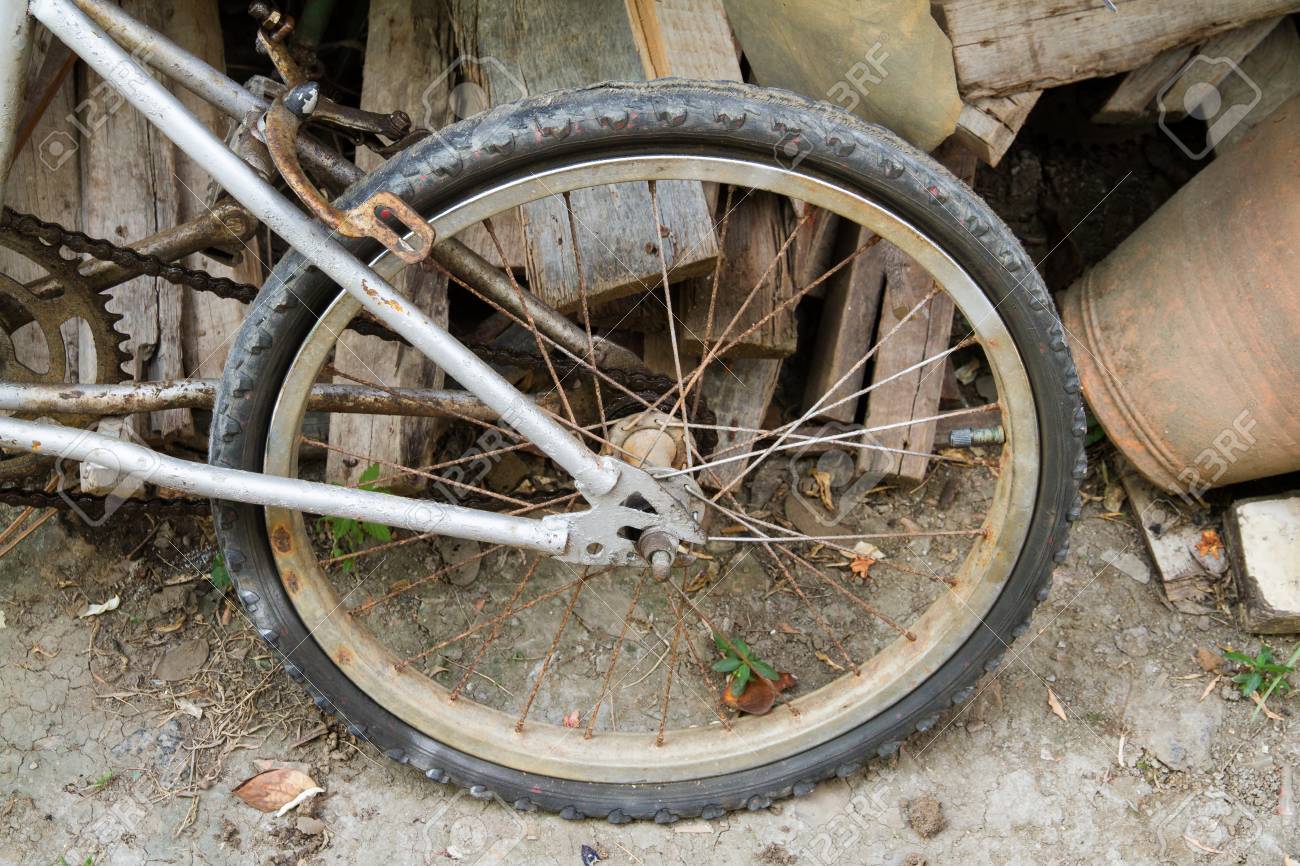 The rear wheel flat Tire of the bicycle.