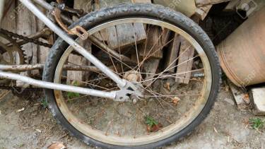 The rear wheel flat Tire of the bicycle.