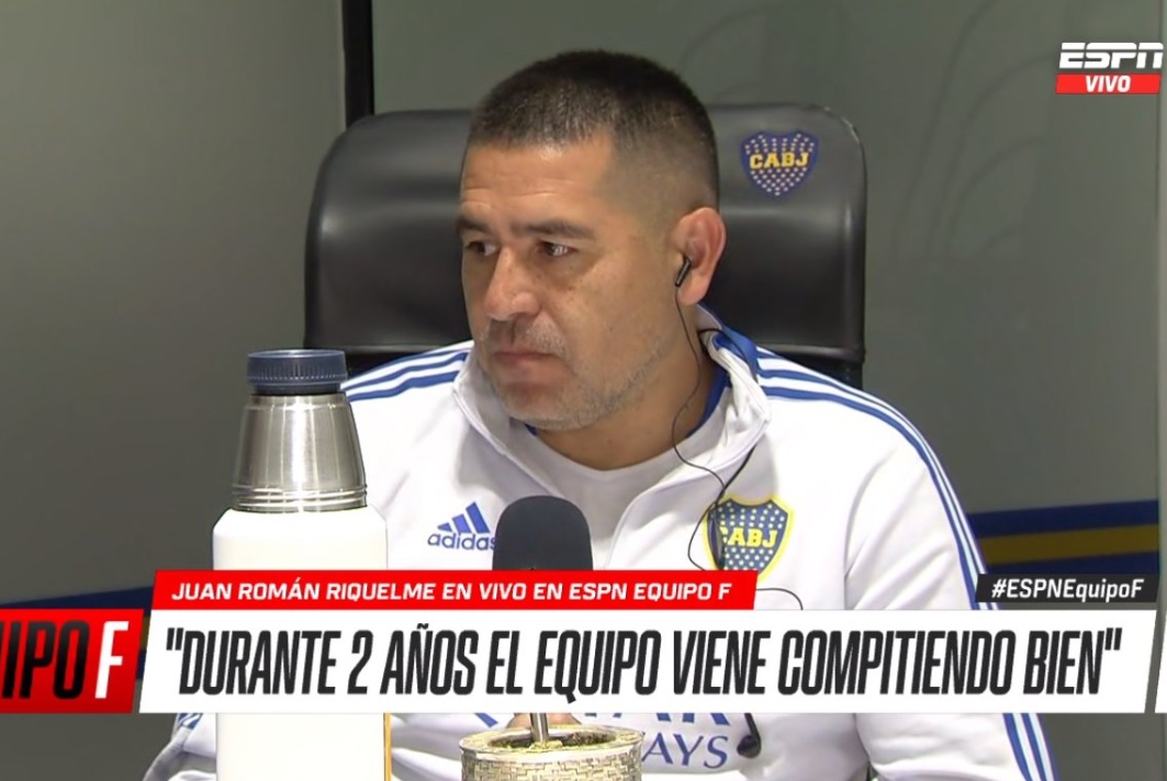 Juan Román Riquelme en la entrevista de hoy con Equipo F, programa del Pollo Vignolo en ESPN. 