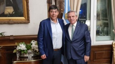 El presidente Alberto Fernández recibió al dirigente Marcelo Rucci en su despacho. (Foro prensa Petroleros Privados).-
