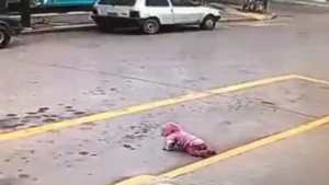 El video del rescate de una bebé que gateaba por las calles de Lobos
