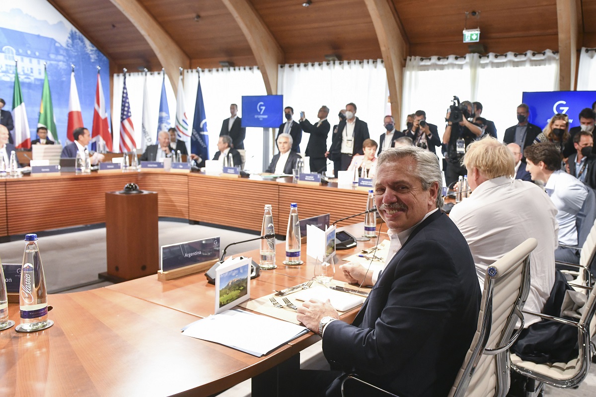 El presidente Alberto Fernández inició hoy su participación en la cumbre del G7. Foto Télam. 