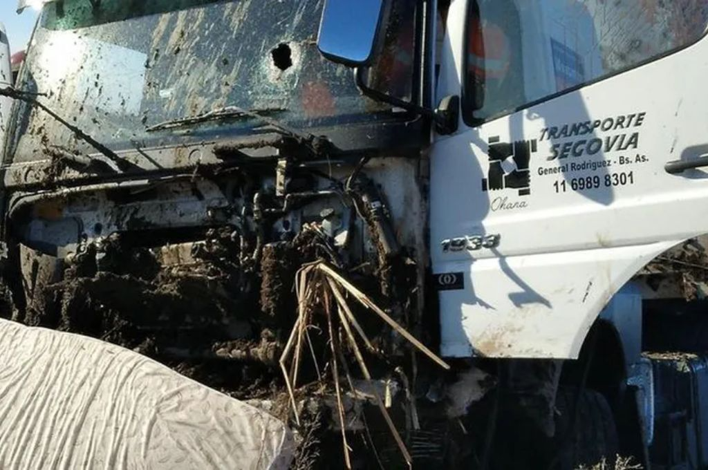En las imágenes que circularon en redes sociales, se observa que el camión presenta un piedrazo en el parabrisas.
