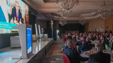 Con un mensaje grabado del presidente de la Nación, Alberto Fernández, dio comienzo esta mañana encuentro de la AEA (Asociación Empresaria Argentina ). Foto Télam.