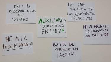 ATE acompañó la denuncia por discriminación hacia la directora de la escuela N°360. Foto: https://www.facebook.com/photo/?fbid=1172880669935939&set=pcb.1172880803269259