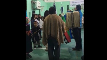 Izaron la bandera Mapuche en una Escuela de San Martín de los Andes. Foto captura
