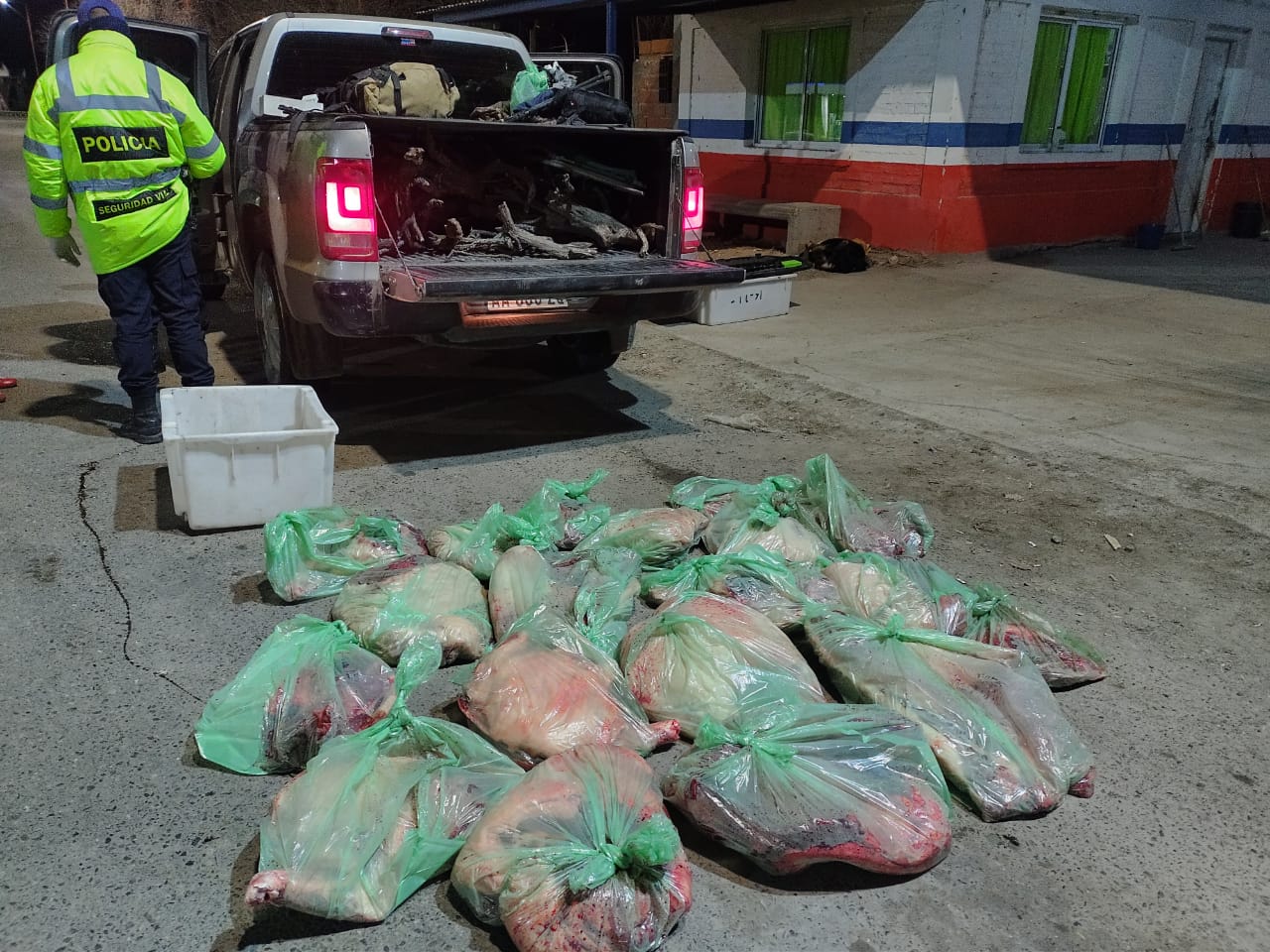 Unos 12o kilos de carne fueron decomisadas en un operativo de control en Chichinales. (Foto gentileza)