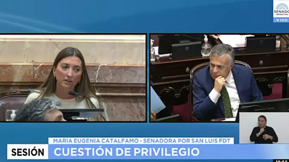 La senadora puntana María Catalfamo (FdT) acusó a Alfredo Cornejo de haber insultado a Juliana Di Tullio. | Senado TV.