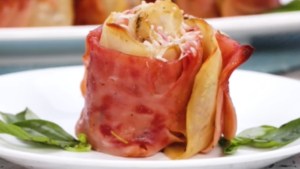 Rosas de papas con jamón y queso