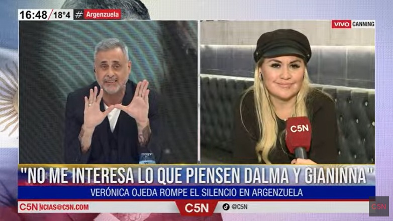 Verónica Ojeda habló este lunes con Jorge Rial, y aseguró "no tener miedo" al resto de los Maradona.-