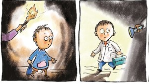 «Los Iluminadores», la tira de Chelo Candia, en el día del maestro