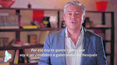 Un mapa de Neuquén con el escudo, el logo no partidario que utiliza el dirigente. Foto: captura de video.