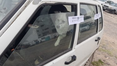 La municipalidad secuestró un auto estacionado sobre las vías del tren y con un perro adentro. Foto: Gentileza.