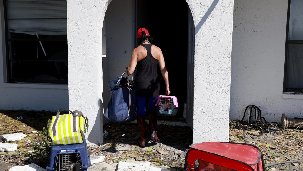 Amy Linn logró sobrevivir junto a sus siete perros, a pesar de la ferocidad del huracán Ian. Foto: CNN.-