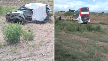 Una mujer muerta tras el choque de un auto con un colectivo que llevaba simpatizantes de River a Mendoza. Foto: gentileza Los Andes 