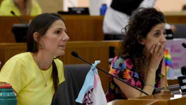 Las concejalas Cecilia Maletti y Ana Servidio buscan infructuosamente respaldar la parada rosa. Segundo año que vuelve para atrás, en las últimas sesiones del año (foto Matías Subat)