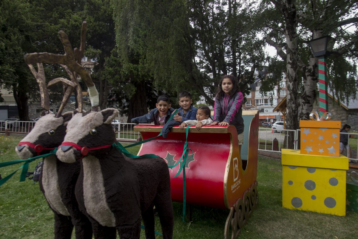 Los renos están en el patio de la casa de Papá Noel, en Bariloche. Foto: Marcelo Martinez
