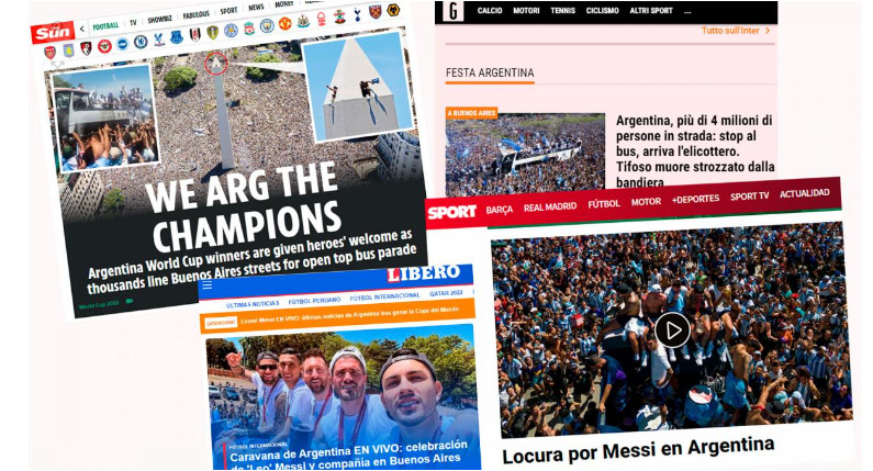 Los festejos en Buenos Aires, según los principales portales de noticias del mundo. Foto captura de pantalla